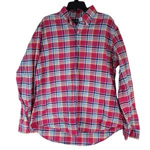 Vintage Ralph Lauren Shirt XL Custom Fit Plaid Flannel Button Down Blue Label